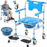 Scaun cu WC tip toaleta de camera cu rotile, Linomag&reg;, Olita detasabila, Scaun de dus, Cotiere rabatabile, pentru bătr&acirc;ni sau persoane cu mobilitate r