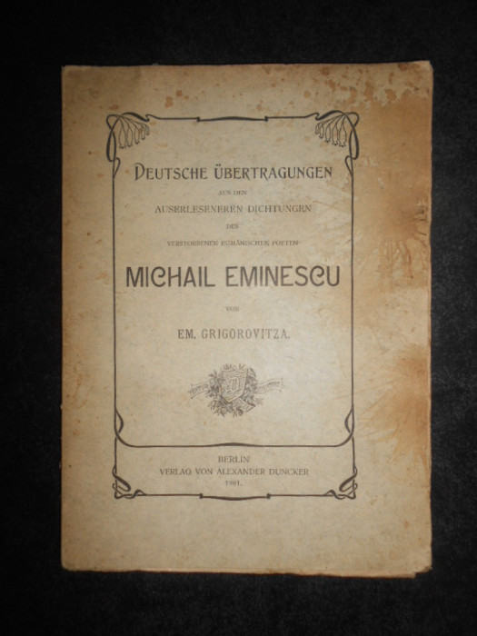 Emanuil Grigorovitza - Michail Eminescu (1901, cu autograful autorului)