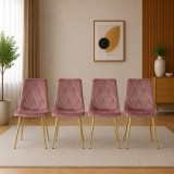 Set 4 scaune Libra pentru bucatarie si living, catifea roz, auriu