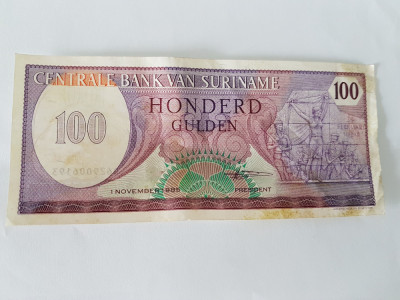 Surinam 100 Gulden 1985 foto