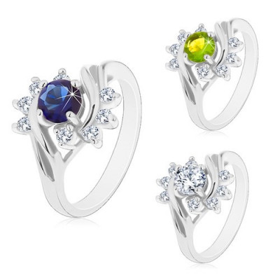 Inel cu brațe strălucitoare, &amp;icirc;n nuanță argintie, zircon colorat, arce transparente - Marime inel: 54, Culoare: Albastru foto