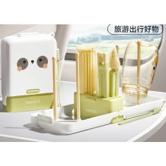 Set Portabil cu Suport de Spalare/ Uscare Biberoane, Flippy, Perii de Silicon pentru Curatarea Tetinelor, Suzetelor, Paharelor si Biberoanelor, Cutie foto