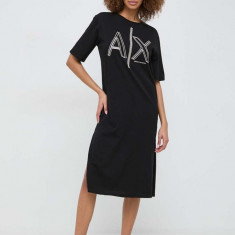 Armani Exchange rochie din bumbac culoarea negru, mini, drept