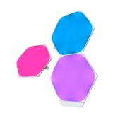 Panouri luminoase smart Nanoleaf Shapes Hexagons NL42-0001HX-3PK, 3 panouri, LED RGBW, 240 lm, senzor muzica, alb, interior