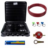 Aragaz 4 ochiuri 55x50 cm cu ceas pentru butelie si furtun gaz 2m, negru