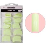 Cumpara ieftin Unghii false, colorate - verde deschis, 100buc, nr.1 - 10, AMAZING SHINE