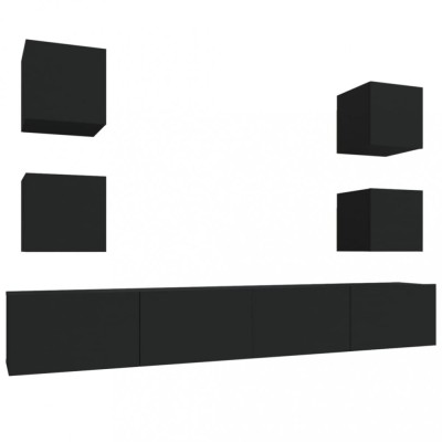 Set dulap TV, 6 piese, negru, lemn prelucrat foto