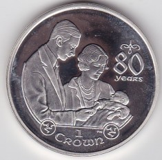 Isle of Man Insula Man 1 Crown Elizabeth II Queen Elizabeth II 80th Birthday-Birth of Princess Elizabeth comemorativa