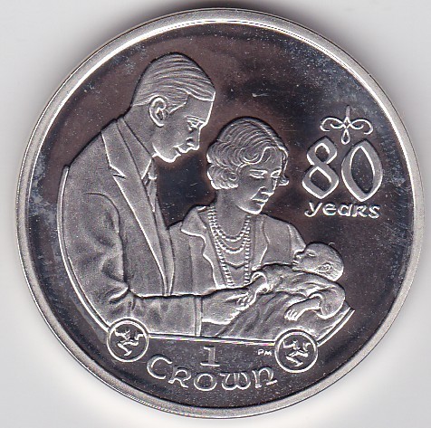 Isle of Man Insula Man 1 Crown Elizabeth II Queen Elizabeth II 80th Birthday-Birth of Princess Elizabeth comemorativa