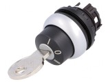 Comutator rotativ cu cheie 22mm negru 3 poziții