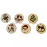 Set 6 Ornamente Craciun Lemn Pirogravate Manual Rustice, Decoratiuni Brad Sclipici, 6cm