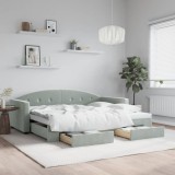 VidaXL Pat de zi cu extensie și sertare, gri deschis 90x200 cm catifea