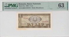 ROMANIA RSR 1 leu 1966 PMG 63 Choice Unc