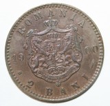 2 BANI 1900 . DETALII EXCELENTE . CU RIDURI SI BATERE IN GOL PE REVERS ., Cupru (arama)