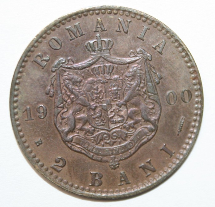 2 BANI 1900 . DETALII EXCELENTE . CU RIDURI SI BATERE IN GOL PE REVERS .