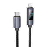 Cablu Date si Incarcare USB-C - Lightning HOCO Display X112, 27W, 1m, Negru, Apple