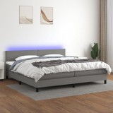 vidaXL Pat cu arcuri, saltea și LED, gri &icirc;nchis, 200x200 cm, textil