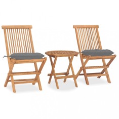 vidaXL Set mobilier pliabil exterior cu perne 3 piese, lemn masiv tec 3063187
