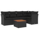 Set mobilier de gradina cu perne, 6 piese, negru, poliratan