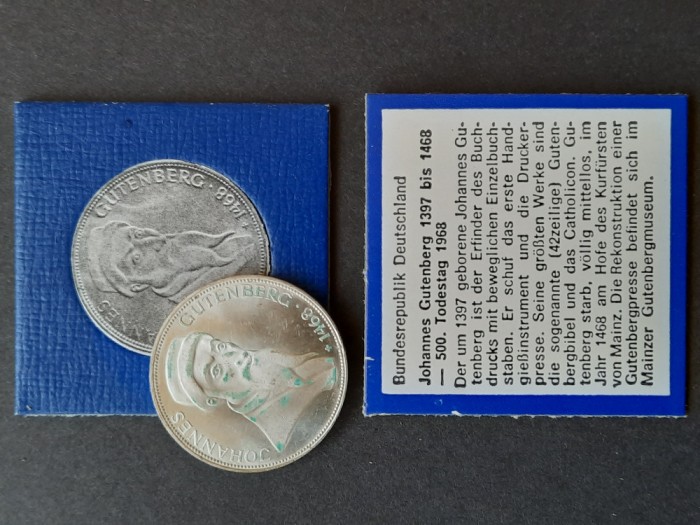 5 DM &quot;J. Gutenberg&quot; 1968, litera G, RFG - 4654