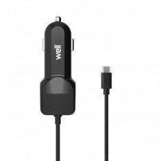 Alimentator USB bricheta auto cu cablu micro USB 2 iesiri 2.4A negru Well