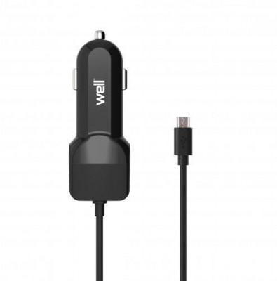 Alimentator USB bricheta auto cu cablu micro USB 2 iesiri 2.4A negru Well foto