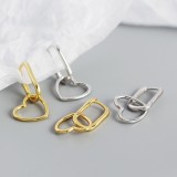 Cercei Argint 925 Aurit Geometric Heart Linii Curate Romantici Huggie pentru Femei atcom
