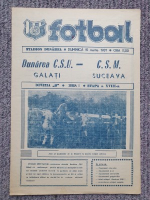 Program meci fotbal Dunarea CSU Galati-CSM Suceava 15 Martie 1987, stare buna foto