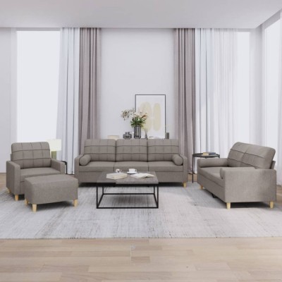 vidaXL Set de canapele cu perne, 4 piese, gri taupe, textil foto