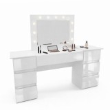 Cumpara ieftin Masa de toaleta/machiaj, alba, sertare lucioase, cu oglinda si LED-uri, Silvia, 155x42x135 cm