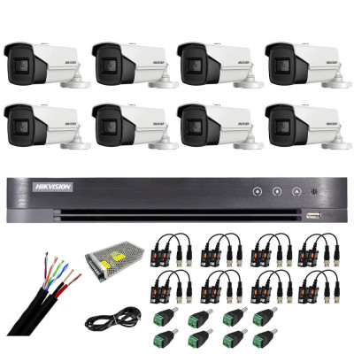 Sistem supraveghere Hikvision 8 camere exterior 4 in 1 8MP, 3.6mm, IR 80m, DVR 8 canale 4K 8MP, accesorii SafetyGuard Surveillance foto