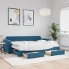 Pat de zi extensibil vidaXL, 80x200 cm, albastru catifea, cu 2 sertare, include 2 saltele