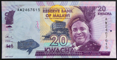 Bancnota EXOTICA 20 KWACHA - MALAWI, anul 2015 *Cod 530 A ---- NECIRCULATA foto