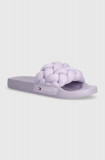 Tommy Jeans papuci TJW BRAIDED SLIDE femei, culoarea violet, EN0EN02450