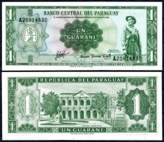 !!! PARAGUAY - 1 GUARANI (1963) - P 193 b - UNC / SERIILE PE DIAGONALA foto