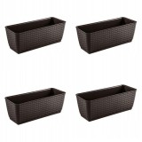 Set 4 jardiniere decorative, Prosperplast, imitatie ratan, maro, 49.2x17.2x17.4 cm