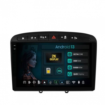 Navigatie 2K Peugeot 308 408 (2008-2013) 4GB RAM Android 13 Octacore Slot Sim 4G DSP GPS Wi-FI Carplay Android Auto USB Bluetooth Waze Touchscreen 9.5 foto