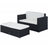 Cumpara ieftin Outsunny Set Mobilier de Grădină din Ratan, Canapea și Masă, Rezistent la Apă și UV, 123x65x72cm, Negru | Aosom Romania