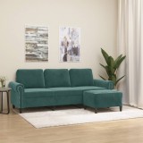 vidaXL Canapea cu 3 locuri și taburet, verde &icirc;nchis, 180 cm, catifea