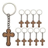 Cumpara ieftin Set 10 brelocuri crestine bej-argintiu 9,3 cm, cruce 3,5 x 2,6 cm, grosime 4 mm, inel 3,4 cm, pentru port chei barbati si femei sau marturii botez