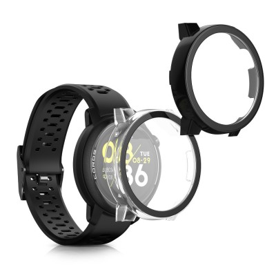 Set 2 Huse Kwmobile cu sticla securizata pentru Coros PACE 3, Transparent/Negru, Plastic, KWM000025BH001C foto