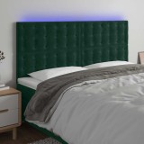 vidaXL Tăblie de pat cu LED, verde &icirc;nchis, 160x5x118/128 cm, catifea 3122915