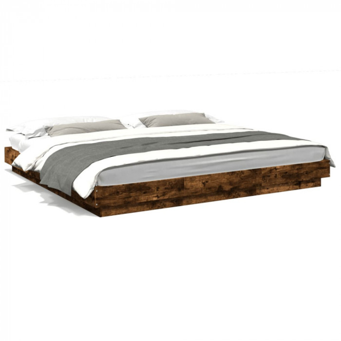 vidaXL Cadru de pat cu LED stejar fumuriu 180x200cm lemn prelucrat