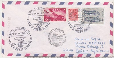 bnk fil Italia 1975 - aerofilatelie - Riccione - posta prin elicopter - plic ocazional - San Marino foto