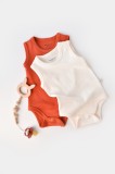 Set 2 body-uri fara maneci bebe unisex -100% bumbac organic -Scortisoara Ecru, BabyCosy (Marime: 12-18 Luni)