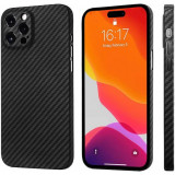 Husa Carbon pentru Apple Iphone 11 Pro , Slim, AntiSoc, Fibra de Carbon, Protectie Camera, Negru