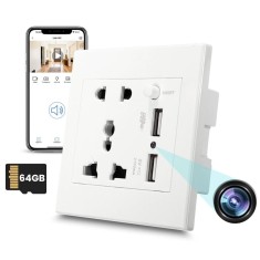 Camera Spion in Priza Universala de perete iUni PR2, Wi-Fi, 64GB, Full HD, 2 porturi USB-A