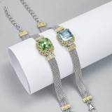 Cumpara ieftin Bratara din Argint 925 Tip Plasa cu Cristal Verde Peridot si Detalii Filigranate Aurii