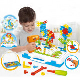 Joc educativ si creativ de constructie Montessori, puzzle mozaic, cu suruburi
