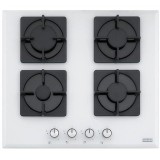 Plita incorporabila FHNS 604 4G WH C, gaz, 4 arzatoare, aprindere electrica, valva de siguranta, arzatoare si gratare fonta, sticla alba, Franke